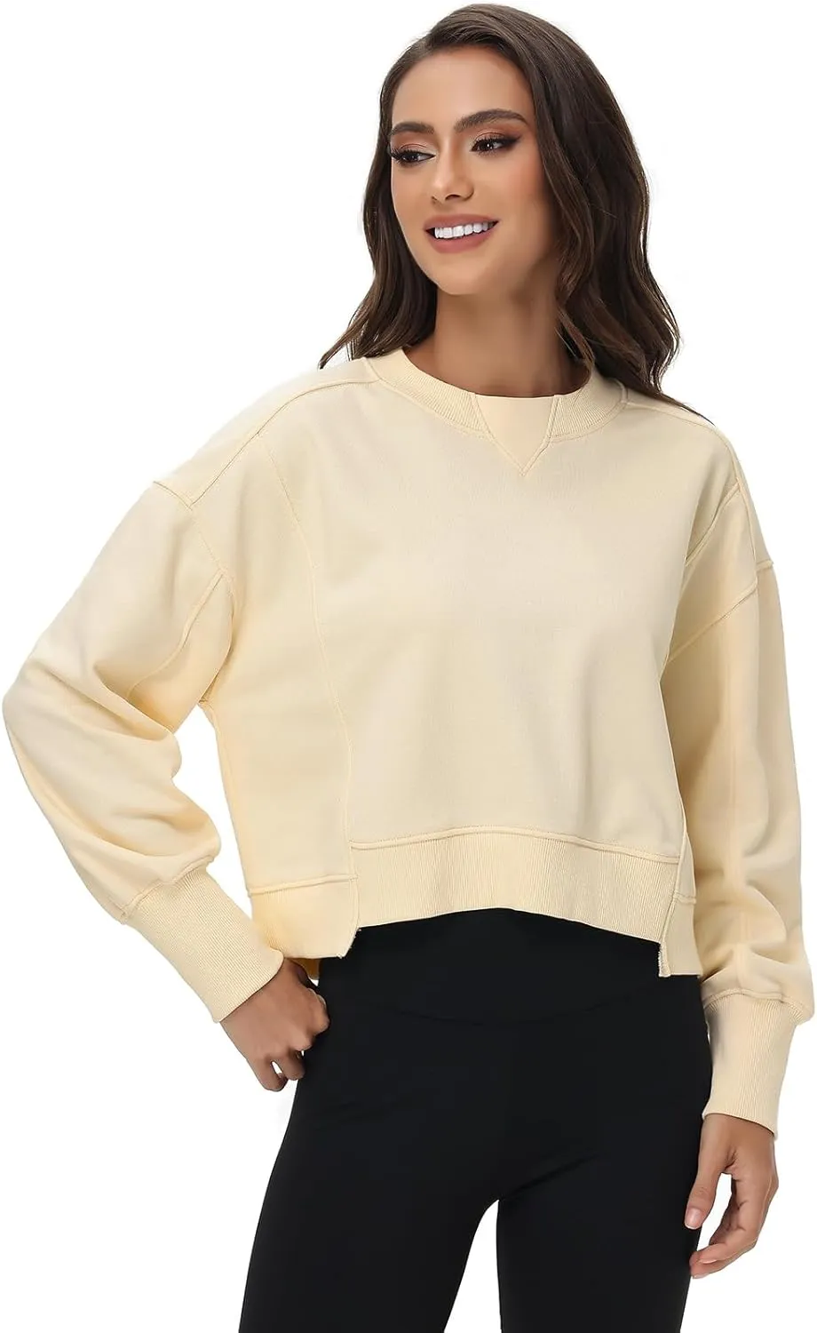 Women's Cropped Crewneck Sweatshirts Long Sleeve Oversized Sweatshirt Pullover Fall Crop Top Outfits