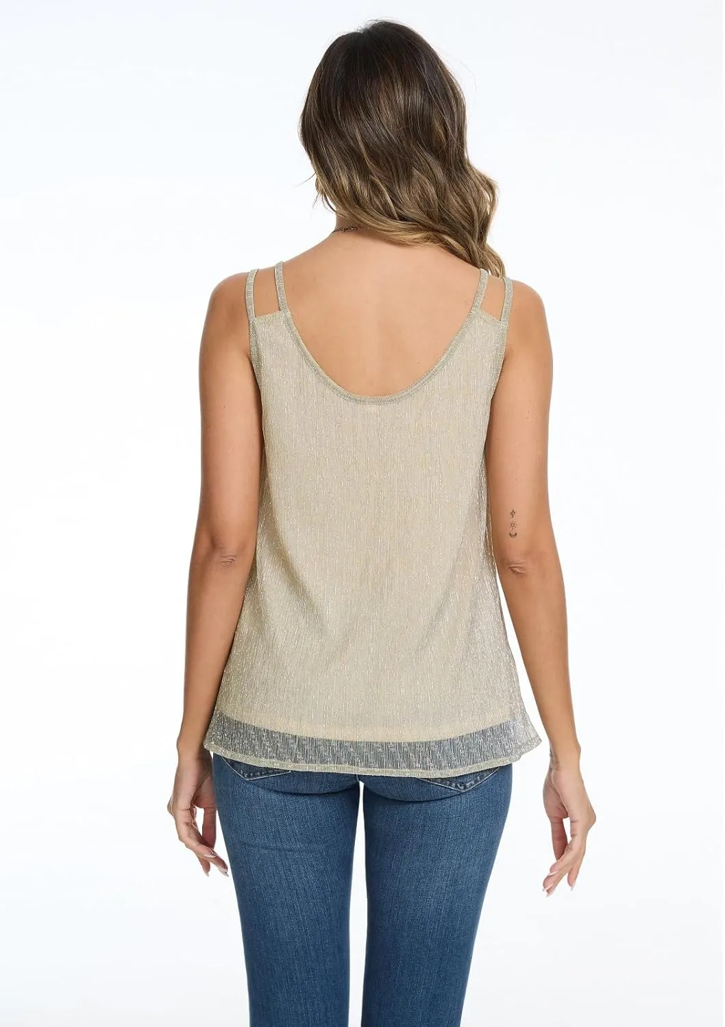 Women's Glitter Tank Tops V Neck Sleeveless Sparkly Camisole Dressy Flowy Shirts
