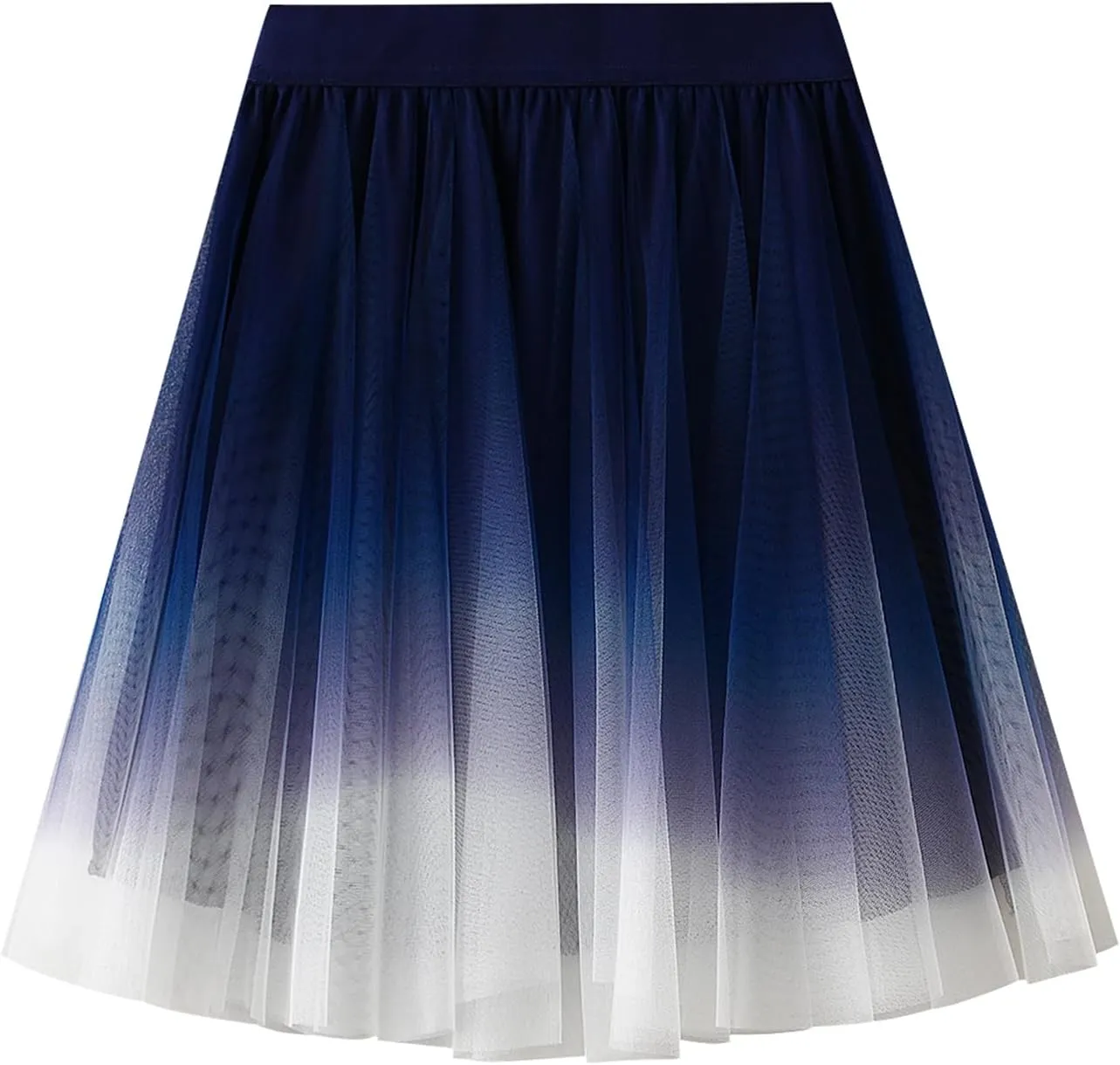 Womens Gradient Tulle Midi Skirt High Waist Pleated A-line Skirt with Lining for Summer Party Weddings Casual Outings