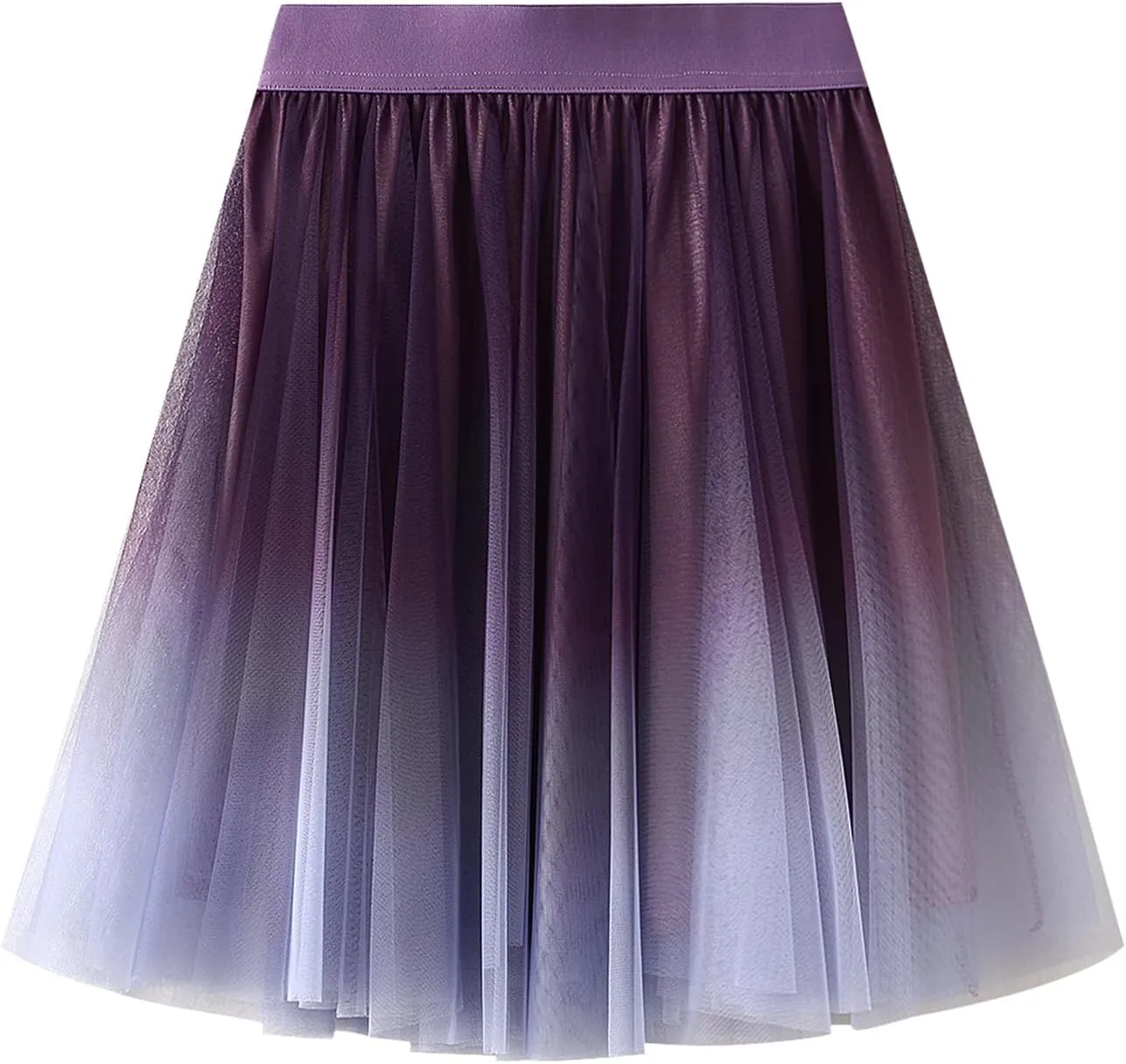 Womens Gradient Tulle Midi Skirt High Waist Pleated A-line Skirt with Lining for Summer Party Weddings Casual Outings