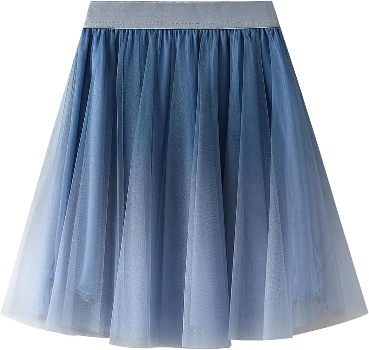 Womens Gradient Tulle Midi Skirt High Waist Pleated A-line Skirt with Lining for Summer Party Weddings Casual Outings