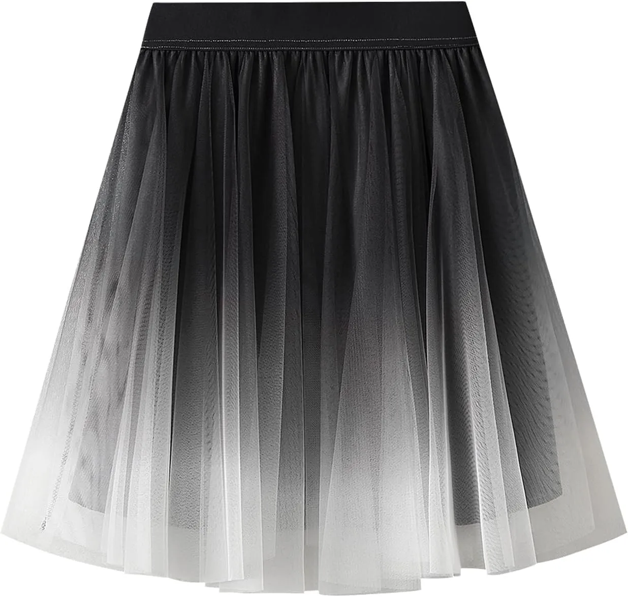 Womens Gradient Tulle Midi Skirt High Waist Pleated A-line Skirt with Lining for Summer Party Weddings Casual Outings