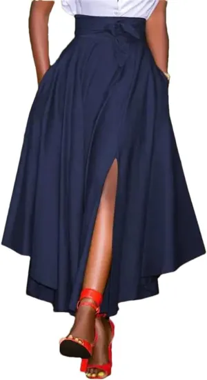 Women's High Waist Midi Skirt Casual Irregular High Waist Retro Zipper Pleated Beach Skirt