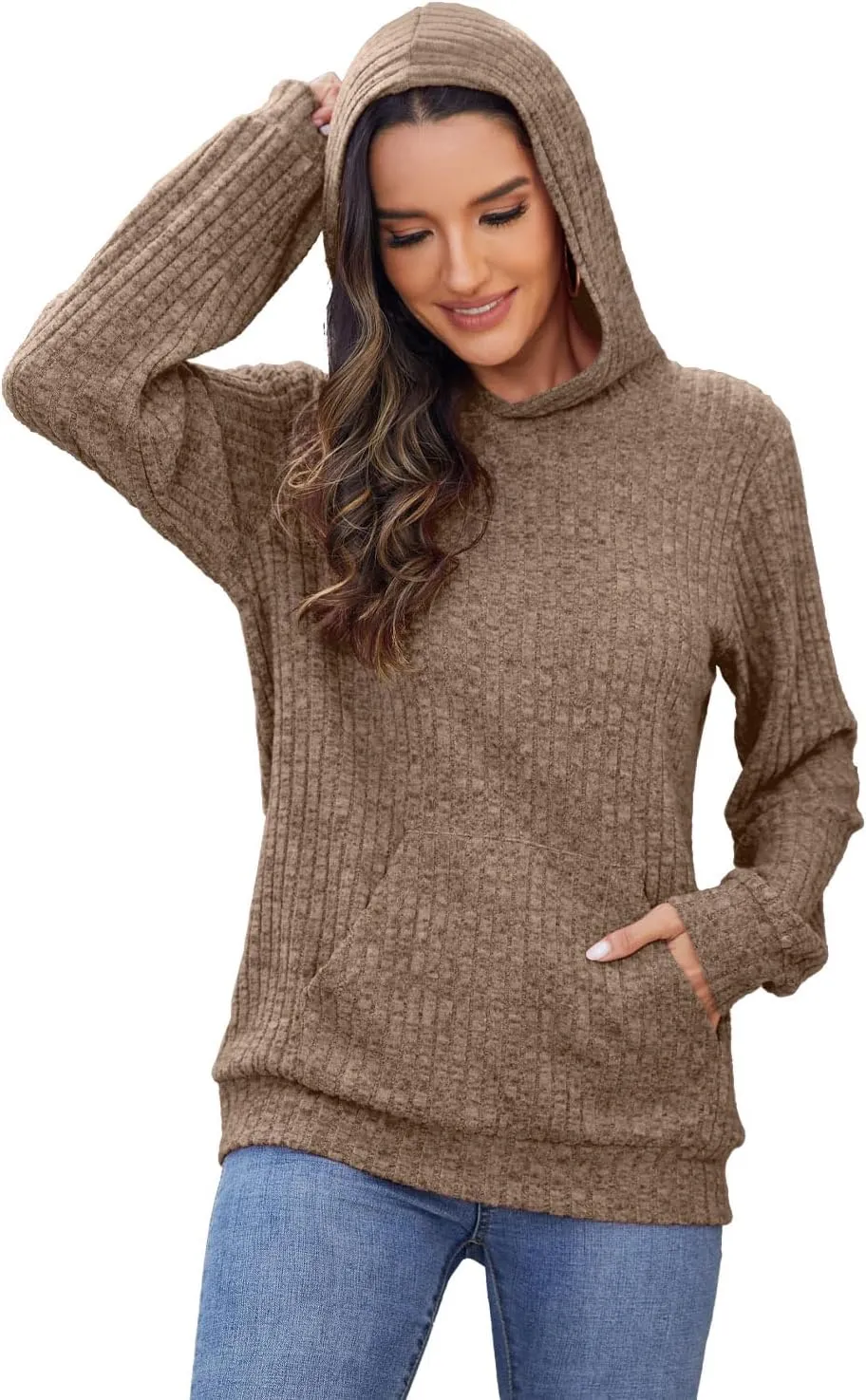 Womens Long Sleeve Shirts Kangaroo Pocket Fashion Hoodies Fall Pullover Sweatshirts