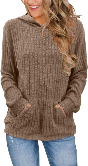 Womens Long Sleeve Shirts Kangaroo Pocket Fashion Hoodies Fall Pullover Sweatshirts