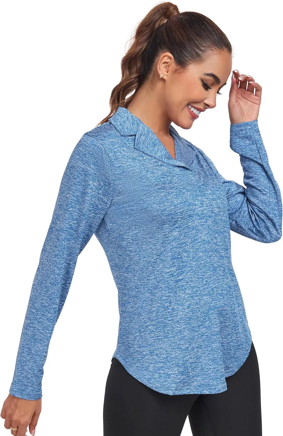 Women's Long Sleeve V Neck Golf Polo Shirt Lapel Collar Tennis Workout Sports Top