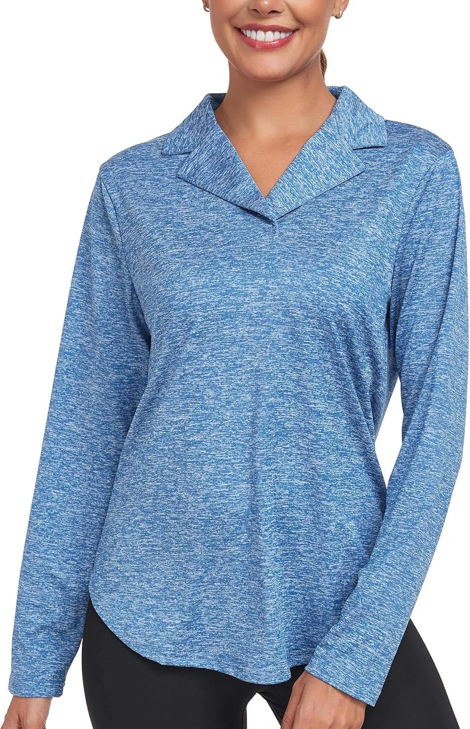 Women's Long Sleeve V Neck Golf Polo Shirt Lapel Collar Tennis Workout Sports Top