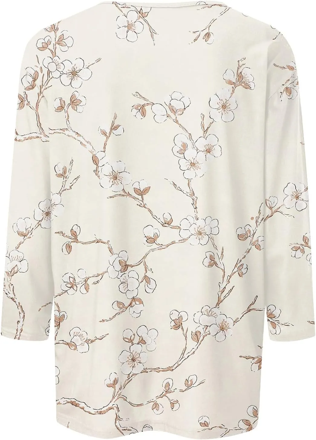 Womens Tops Trendy Summer 3/4 Sleeve Shirts Casual Floral Print Blouses Round Neck Cute Tunic Tops Plus Size S-5XL