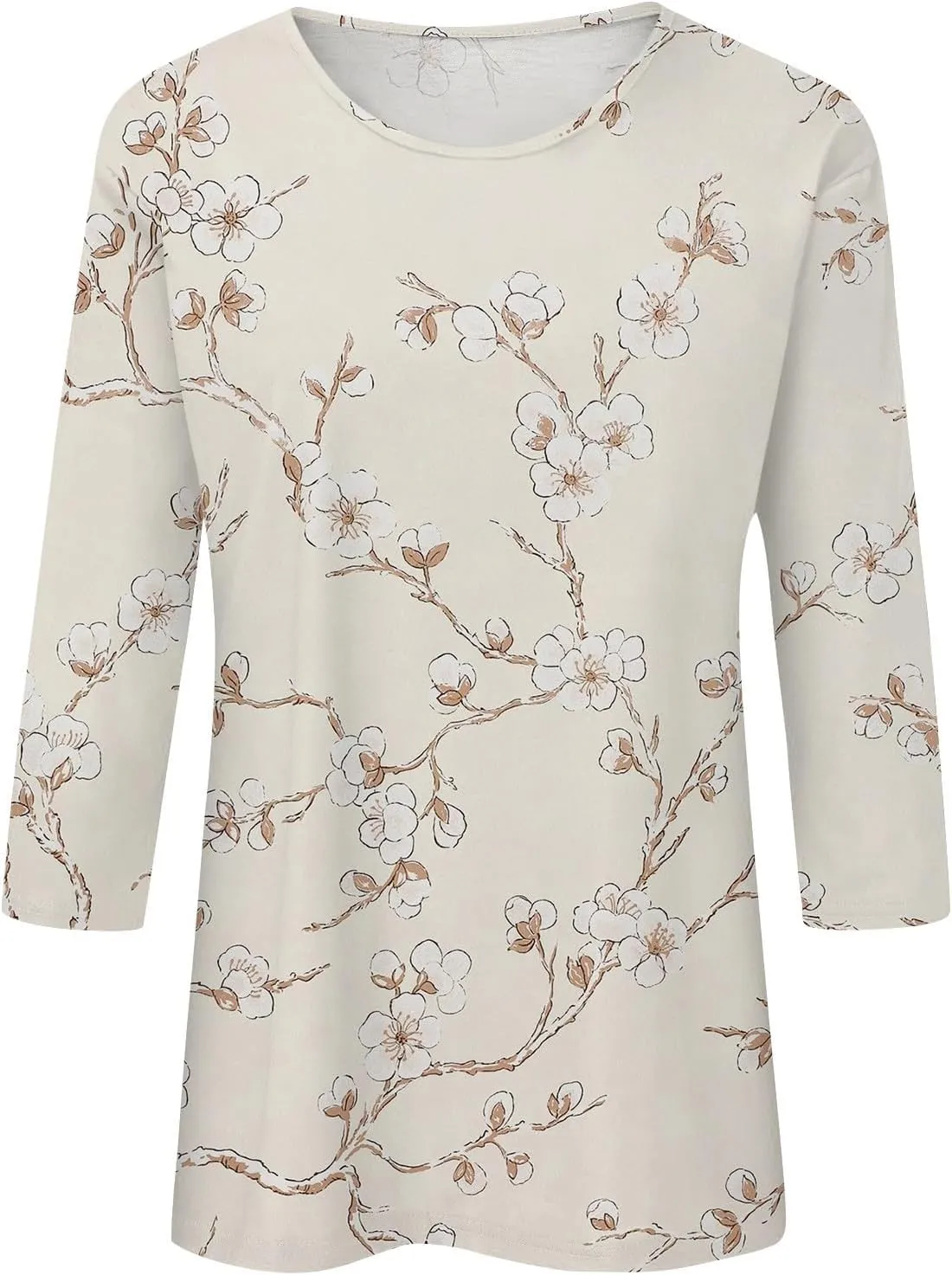 Womens Tops Trendy Summer 3/4 Sleeve Shirts Casual Floral Print Blouses Round Neck Cute Tunic Tops Plus Size S-5XL