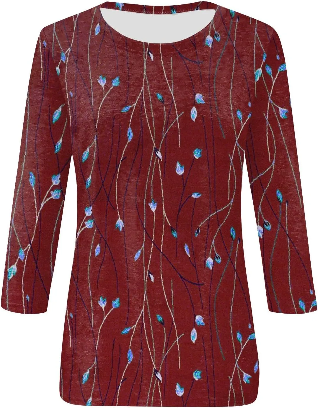 Womens Tops Trendy Summer 3/4 Sleeve Shirts Casual Floral Print Blouses Round Neck Cute Tunic Tops Plus Size S-5XL