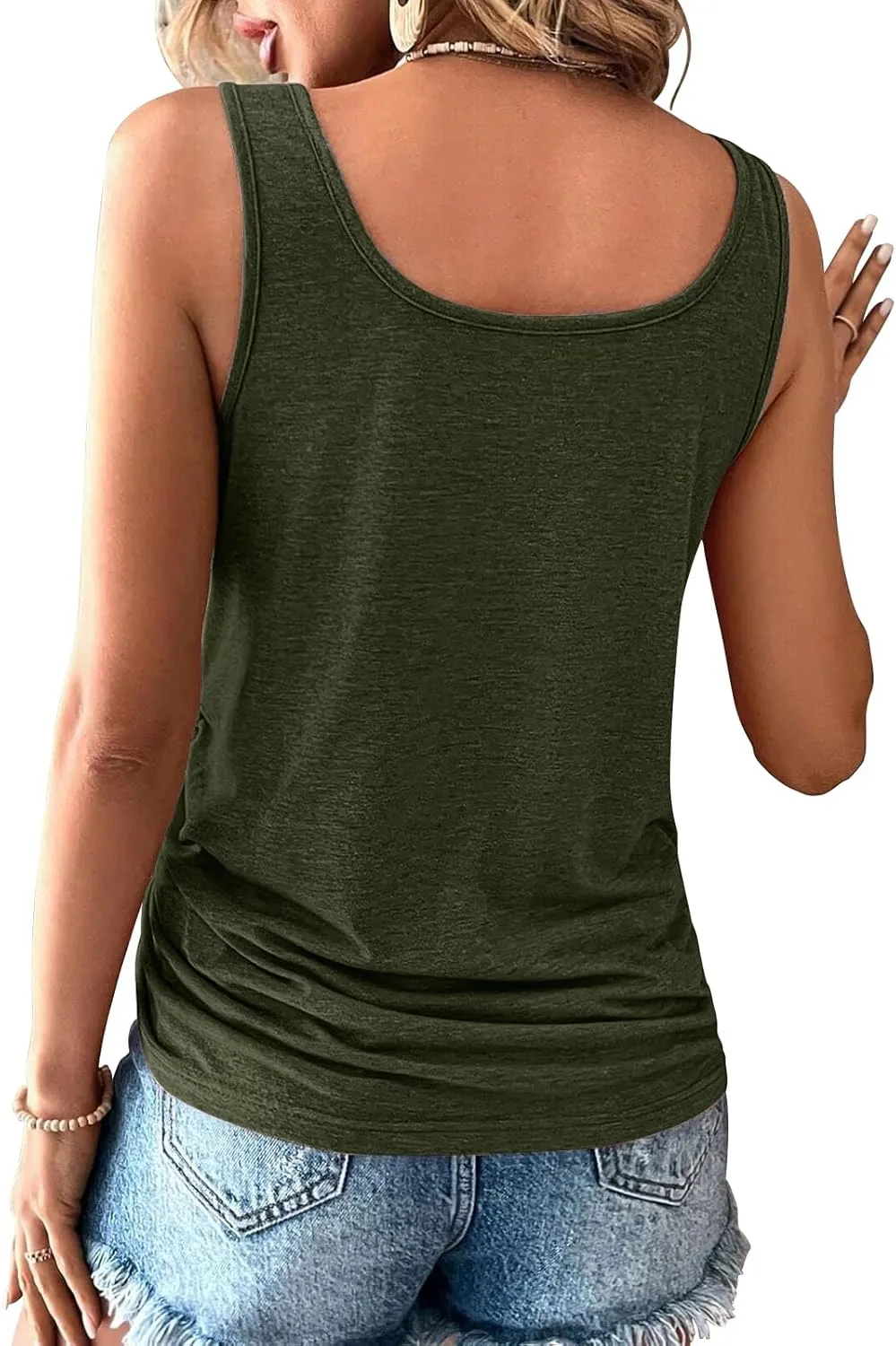 Womens U Neck Tank Tops Summer Sleeveless Loose Button Casual Henley Shirts