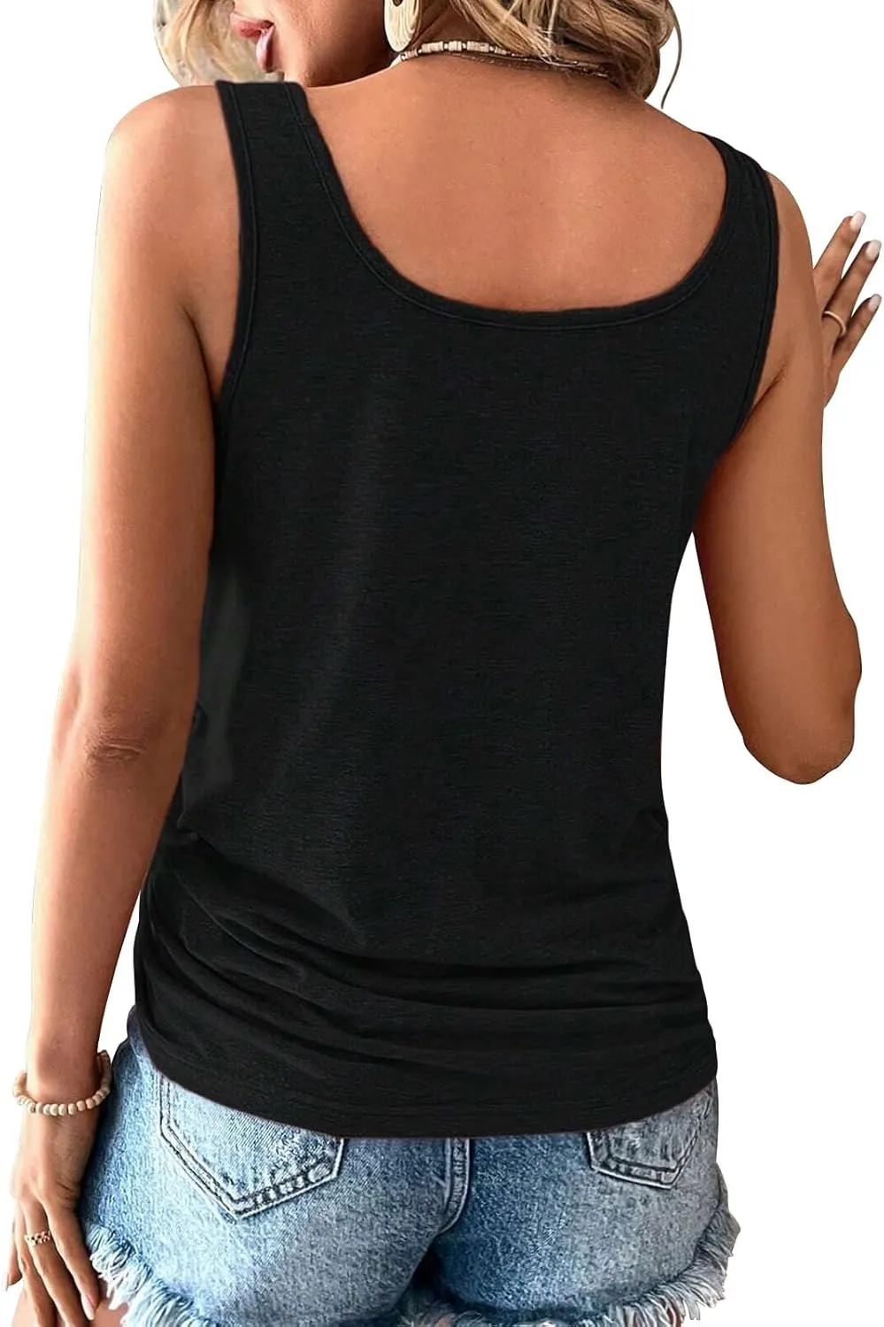 Womens U Neck Tank Tops Summer Sleeveless Loose Button Casual Henley Shirts