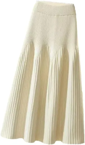 Women's Winter Loose A-Line Midi Skirt Casual Elegant Office Pleated Skirt Basic Solid All-Match Knit Skirt