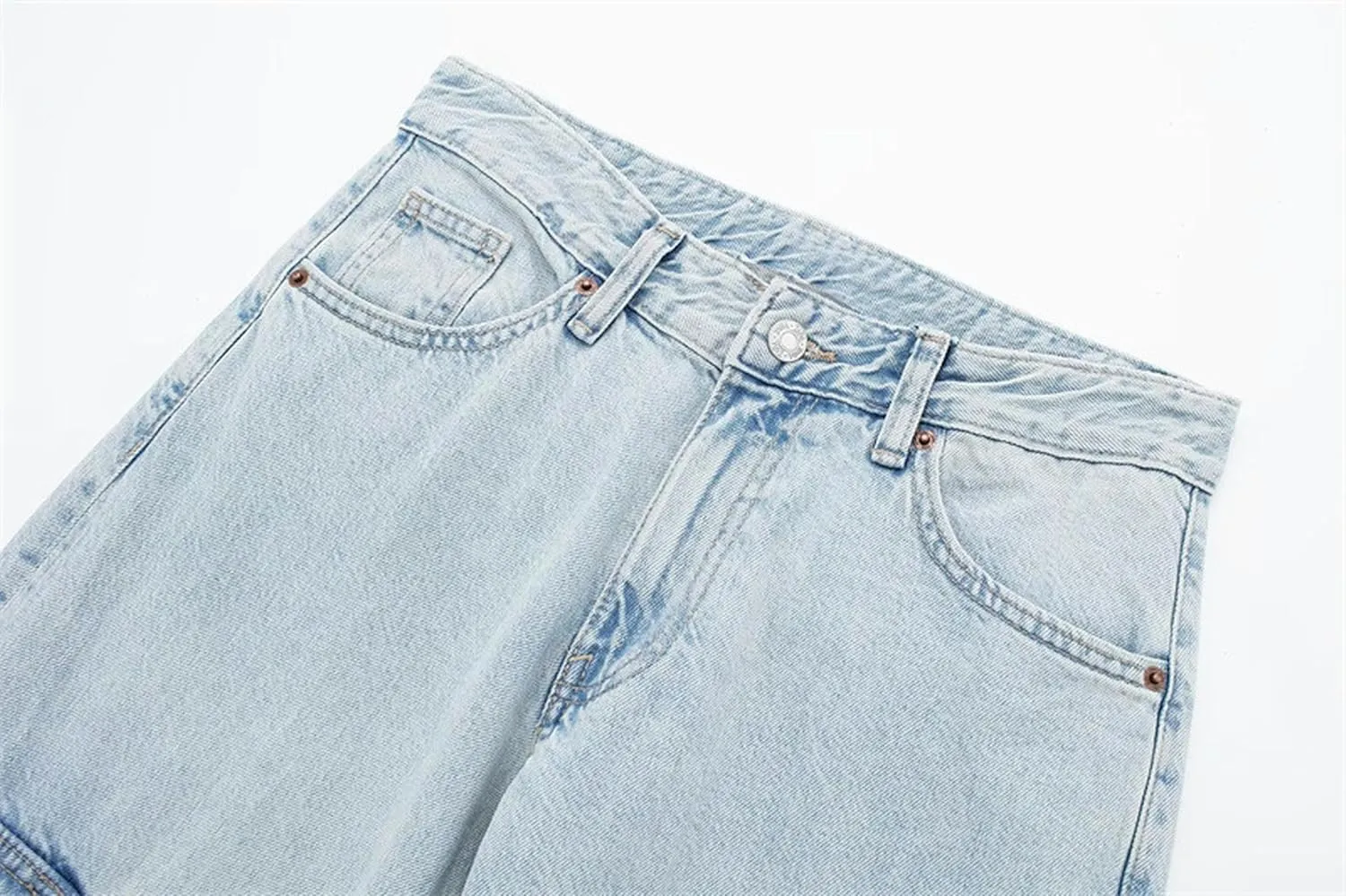 Work Style high Waist Jeans, Personalized Street Pants for Women, Pocket Design Trousers