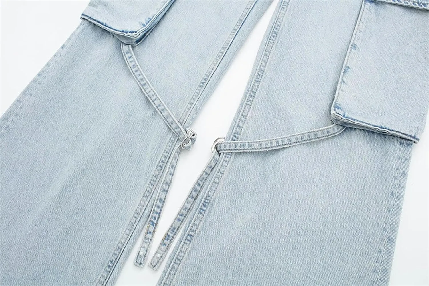 Work Style high Waist Jeans, Personalized Street Pants for Women, Pocket Design Trousers