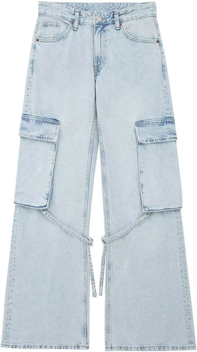 Work Style high Waist Jeans, Personalized Street Pants for Women, Pocket Design Trousers