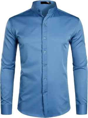 ZEROYAA Mens Hipster Solid Slim Fit Long Sleeve Mandarin Collar Dress Shirts
