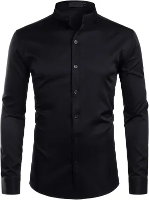ZEROYAA Mens Hipster Solid Slim Fit Long Sleeve Mandarin Collar Dress Shirts