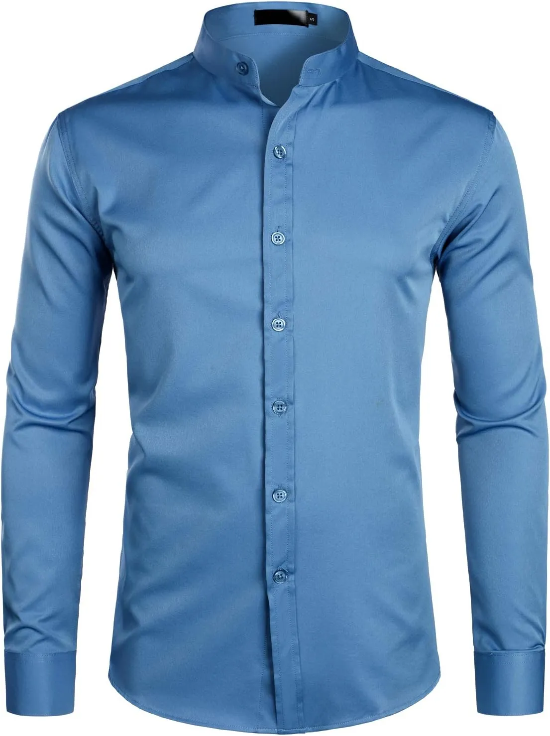 ZEROYAA Mens Hipster Solid Slim Fit Long Sleeve Mandarin Collar Dress Shirts