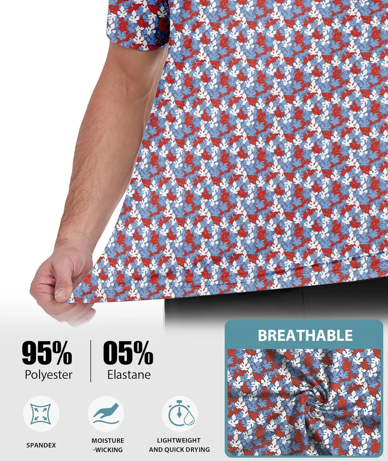 ZITY Mens Golf Shirts Short Sleeve Print Patterns Performance Moisture Wicking Polo Shirt