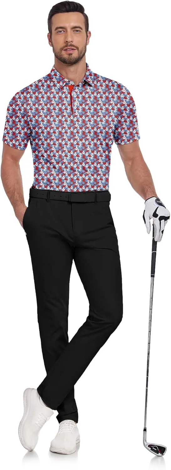 ZITY Mens Golf Shirts Short Sleeve Print Patterns Performance Moisture Wicking Polo Shirt